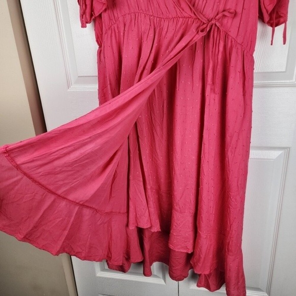 Torrid Midi Dress Plus Size 2X Pink Swiss Dot Faux Wrap Boho Romantic NWT - Picture 10 of 15